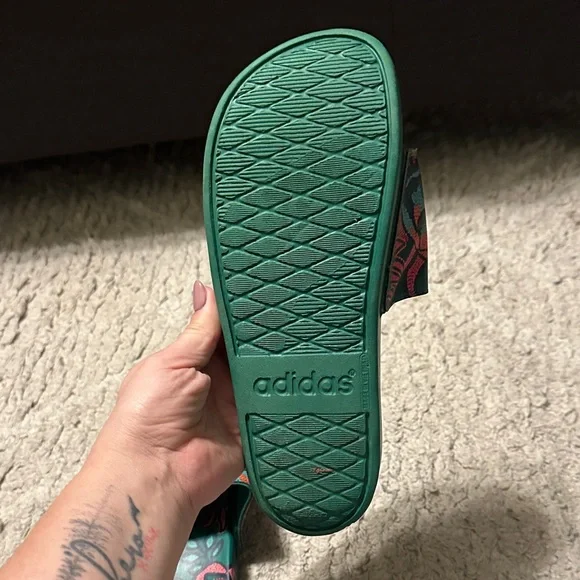 Adidas Women’s Slide Sandals - Green and Orange - Picture 2 of 2